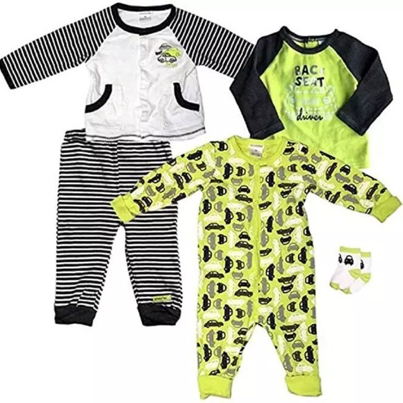 NEW Absorba Baby Boy's 5 Piece Set Size 9 Months Bodysuit 2 Tops Pants Socks - Picture 1 of 6